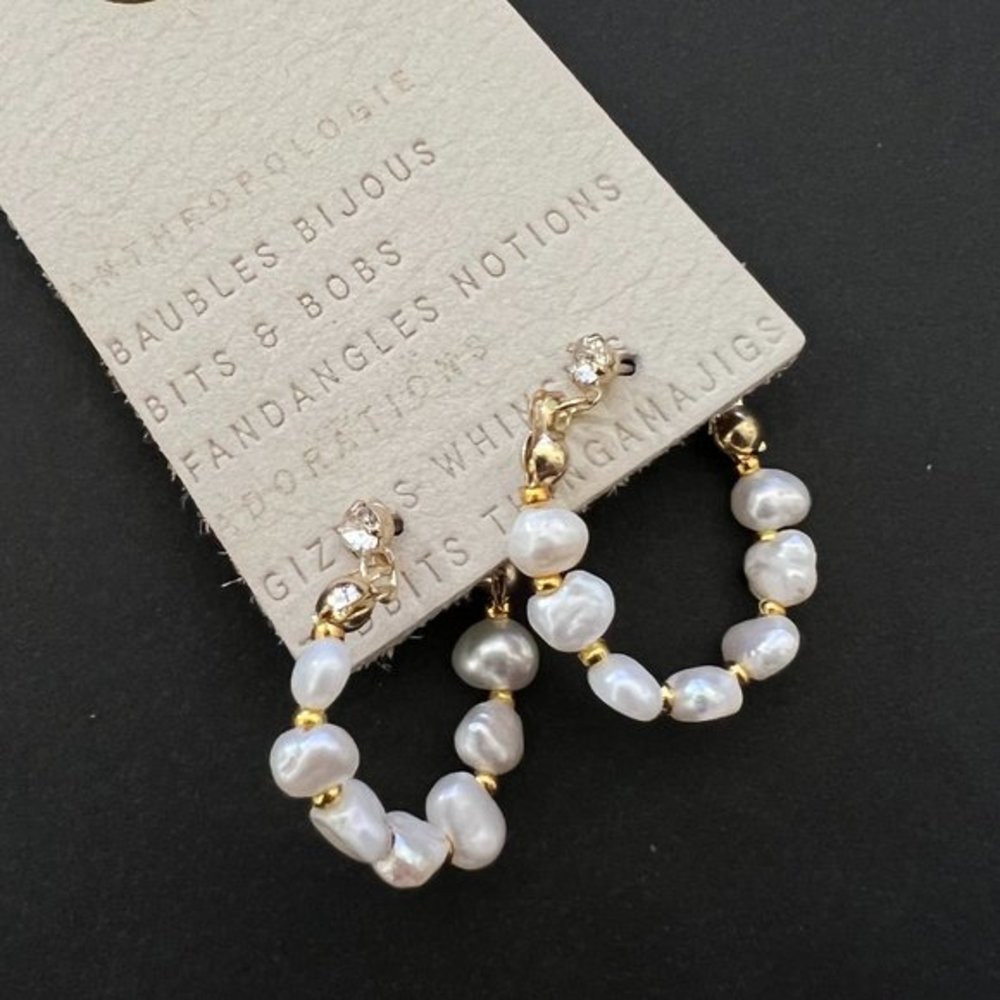 Anthropologie Freshwater Pearl Chain Studs Earrings